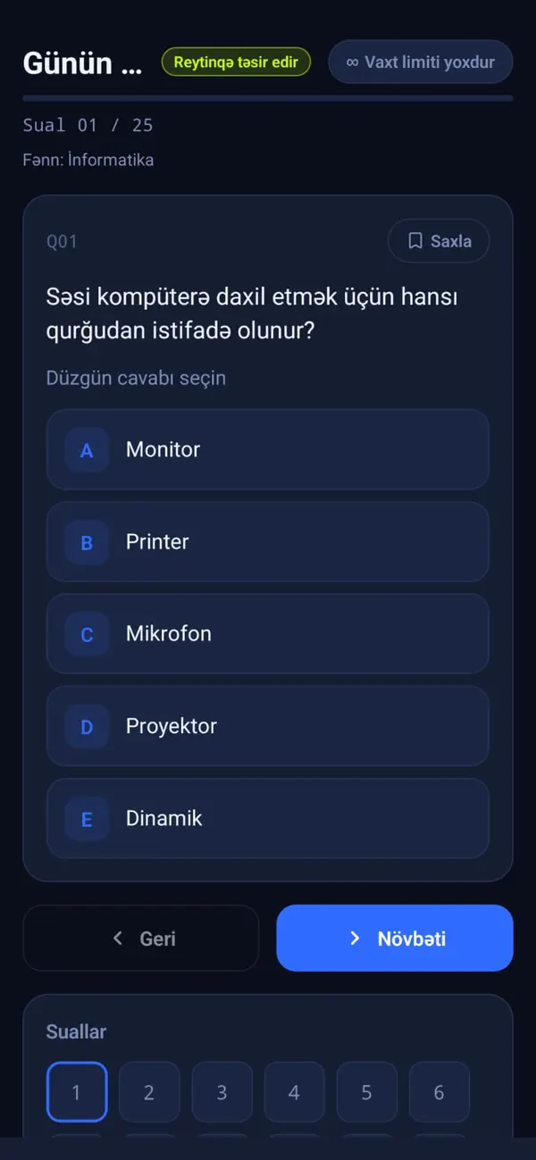 Gündəlik raund sualı: beş cavab variantı, A-dan E-yə